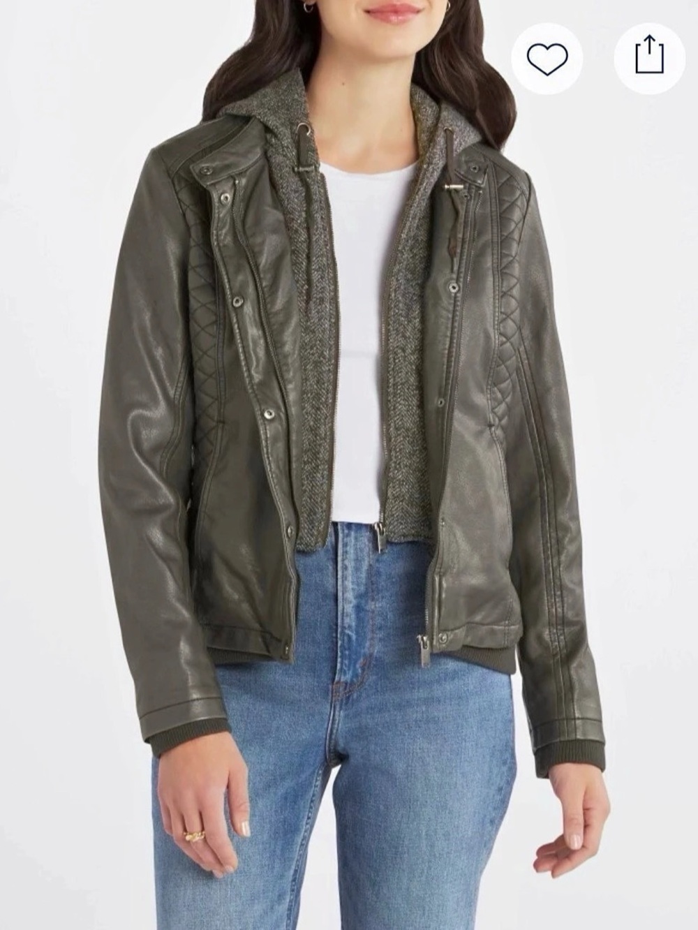 Stitch Fix Mo-Ka Miriam Knit Hood Faux Leather Jacket in Dark Gray Size Small